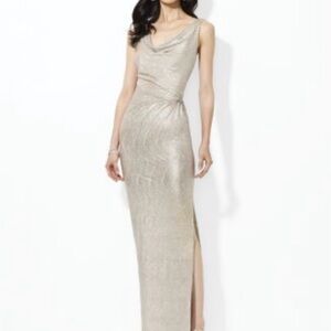 Ralph Lauren One Shoulder Gold Dress